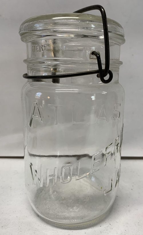 Vintage Clear Glass Quart Atlas Whole Fruit Jar with Lid 7" Tall