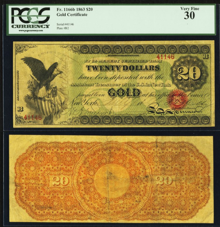 Fr. 1166b $20 1863 Gold Certificate