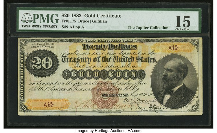Genuine $2 Bills 1882 Series Gold Certificates Complete Set of 7 on Modern U.S 