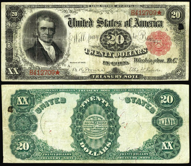 Fr. 375a $20 1891 Treasury Note