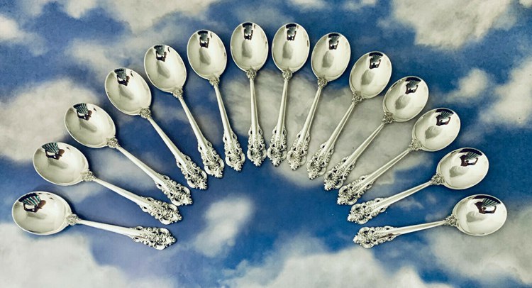 GRAND BAROQUE WALLACE STERLING SILVER FLATWARE SET FOR 24
