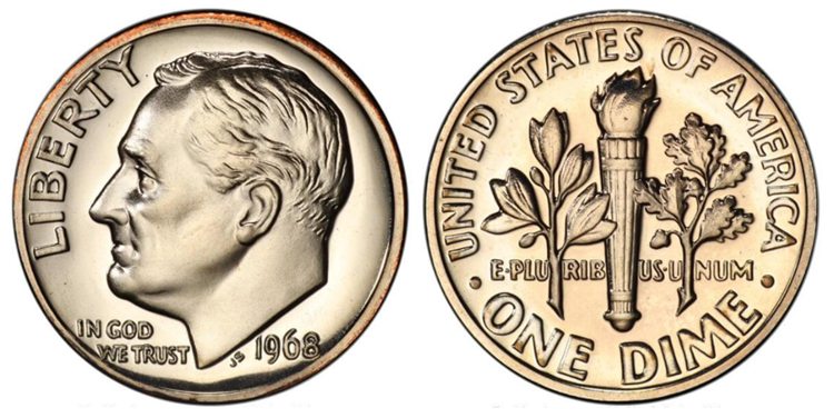 1968 S Roosevelt Dime $45,000
