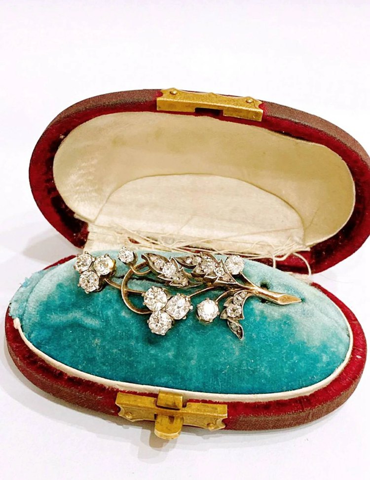 1. Antique Russian Old Mine Cut Diamond Brooch