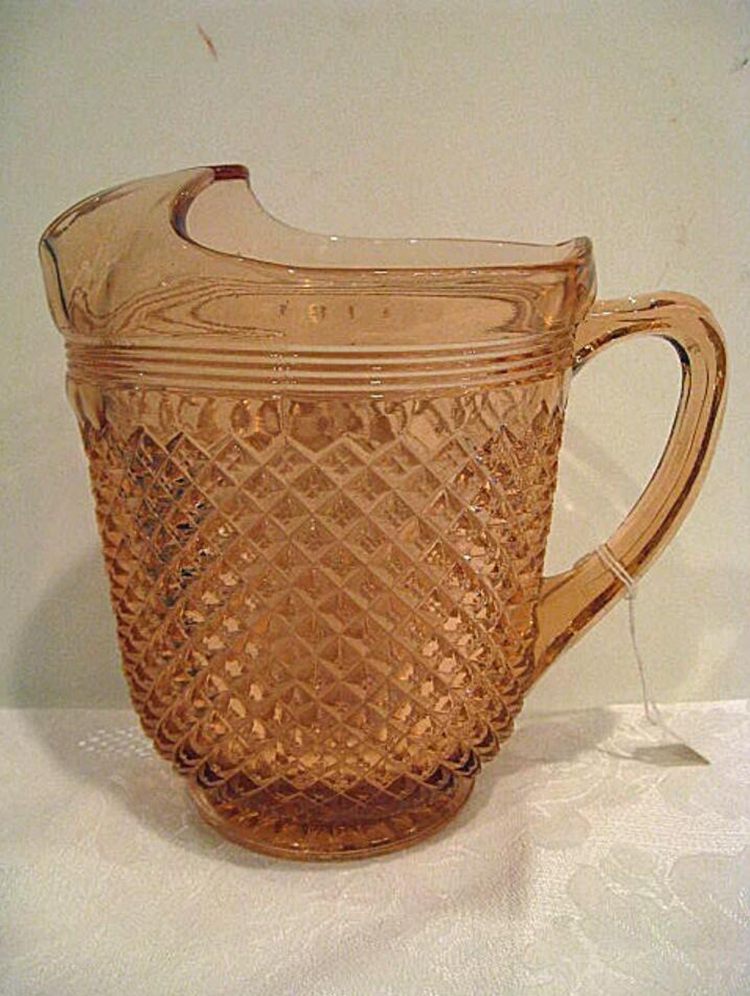 10. Pink Miss America Depression Glass Pitcher with Ice Lip