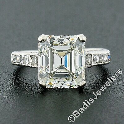 11. Antique Art Deco Platinum 4.24ctw GIA Emerald Diamond Solitaire Engagement Ring.