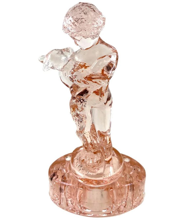 11. Pink Depression Glass Nude Girl Holding Fawn Flower Frog