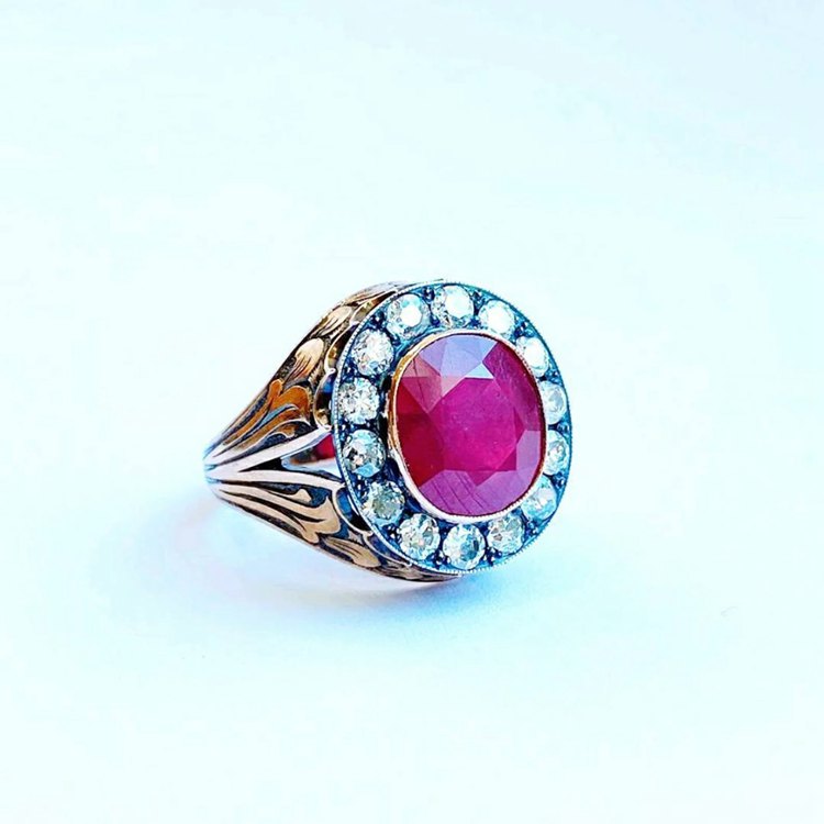 14. Antique Solitaire Ruby Diamond Ring