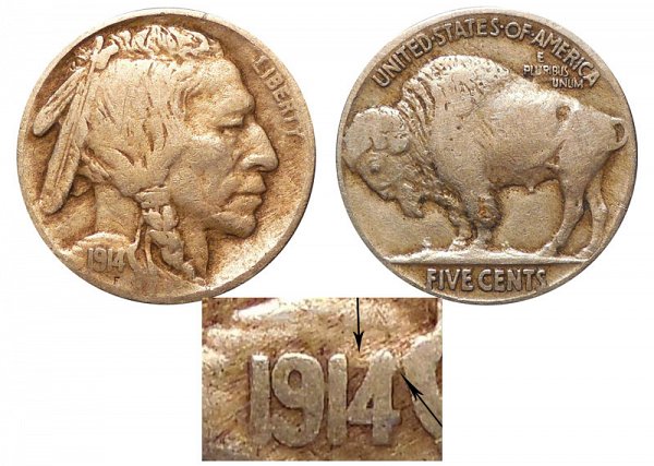 1914 Buffalo Nickels 4 Over 3
