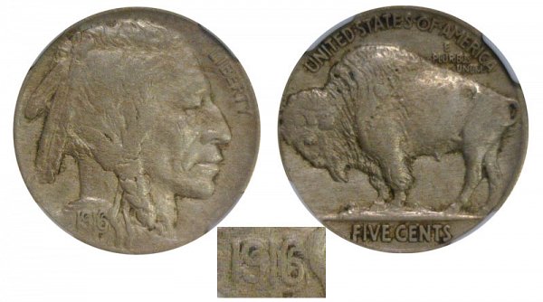 1916 Buffalo Nickels Doubled Die Obverse (2)