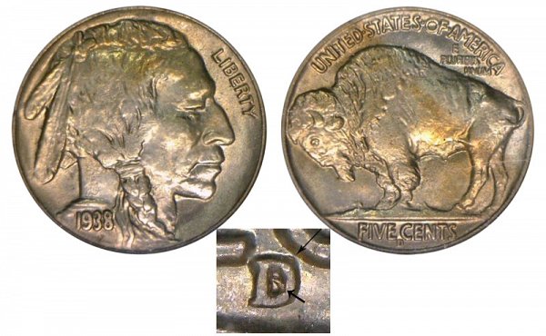 1938 D Buffalo Nickels D on S