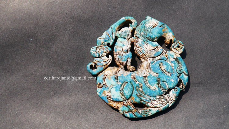 2. Turquoise Jade Pendant Carved With 4 Animals