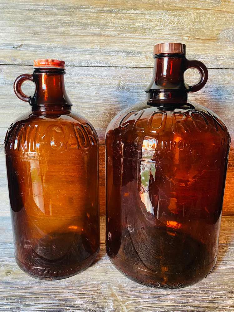 4. Set of Two Vintage Amber Color Clorox Bottles