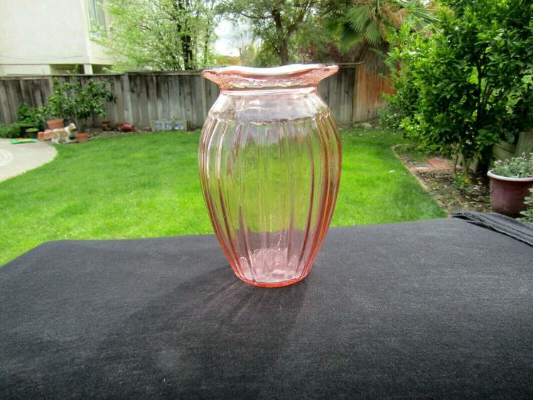 6. Rare Pink Depression Jeannette Glass Adam Vase