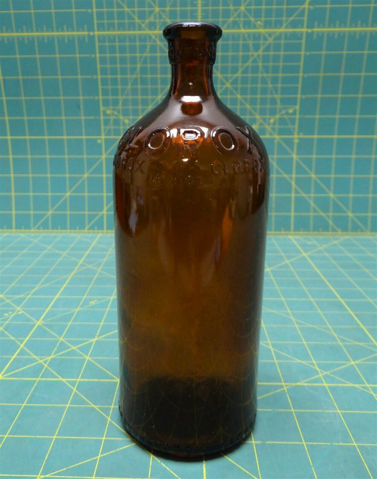 7. Antique Clorox Bleach 16oz Amber Glass Bottle