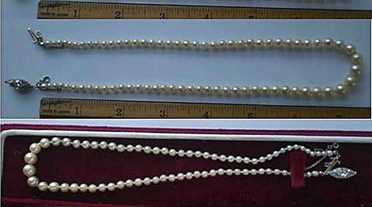 9. Pearl Necklace Antique Natural Round Saltwater  10 Diamond Clasp Gia