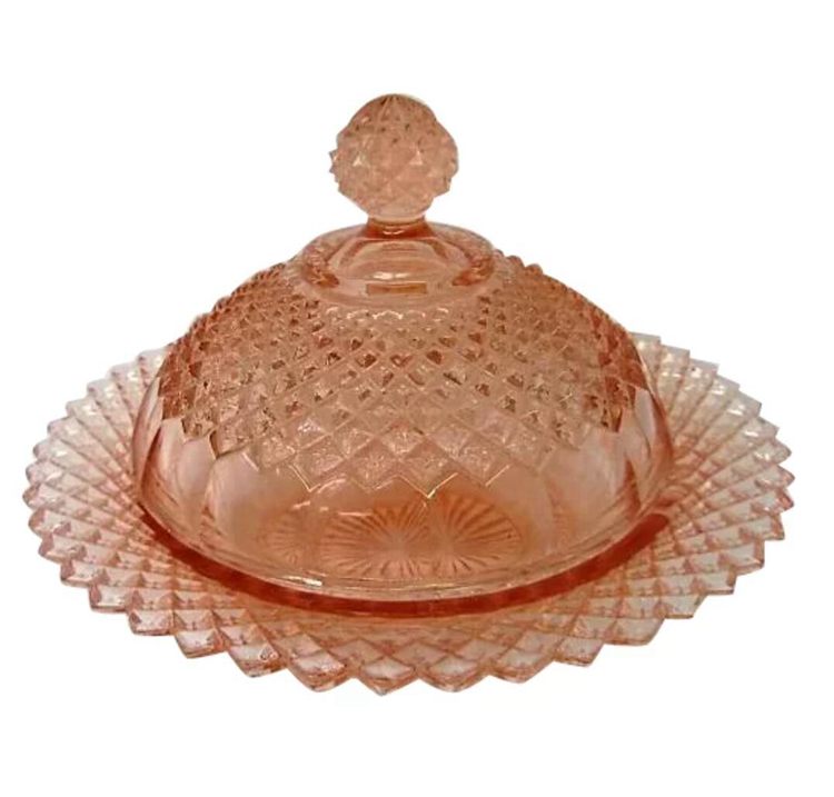 9. RARE Vintage Pink Miss America Covered Butter Depression Glass