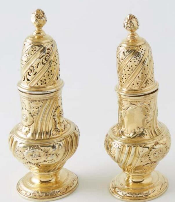 1. English Gilt Sterling Salt and Pepper shakers