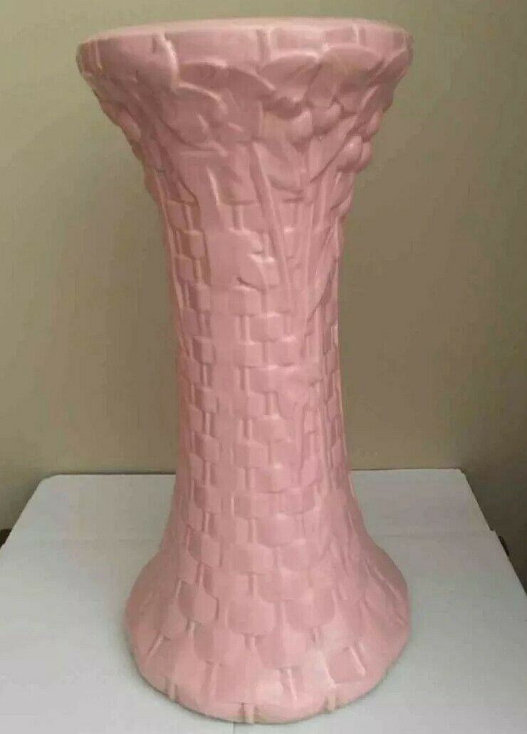 13. Rare Nelson Mccoy Large Basketweave Pedestal In Glaze Coral Pink
