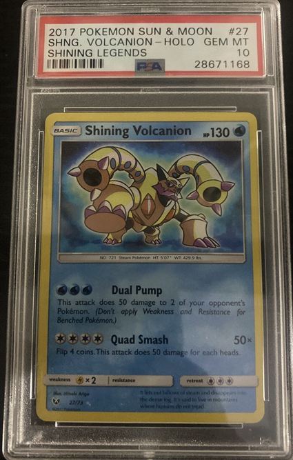 14. 2017 Pokemon Sun & Moon Shining Volcanion – Holo Shining Legends Card