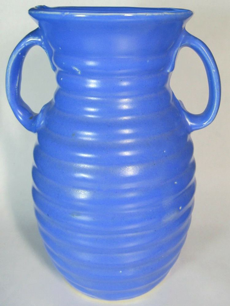18. Blue Original Nelson Mccoy Double Handle Vase Ribbed