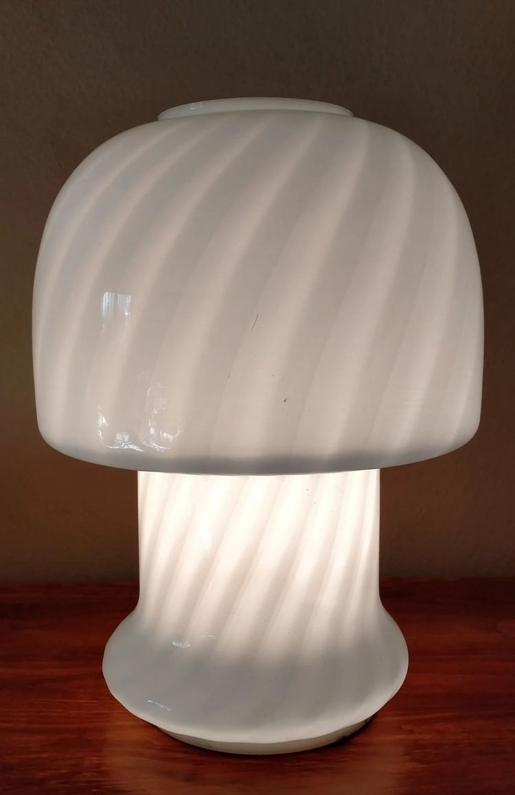 19. Mid-Century White Swirl Murano Glass Mushroom Lamp
