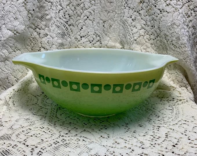 20. Rare Lime Green Pyrex Bowl in the Dot Square pattern