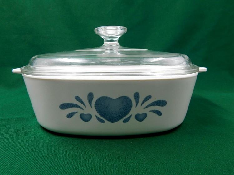 20. Vintage Corningware Blue Heart Casserole Dish