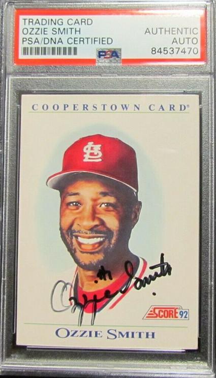 28. 1992 Score Ozzie Smith Signed Baseball Card