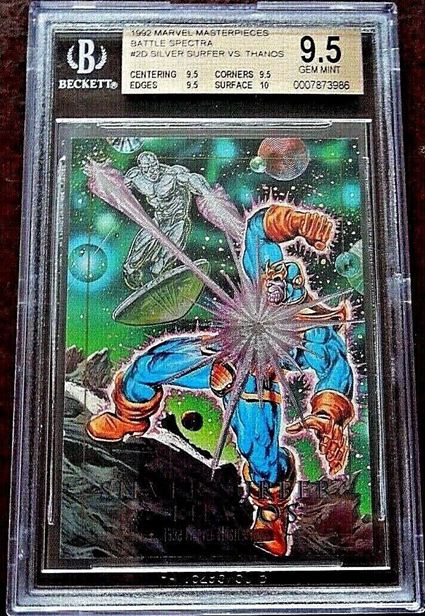 5. 1992 Marvel Masterpieces Battle Spectra Silver Surfer Vs. Thanos Card