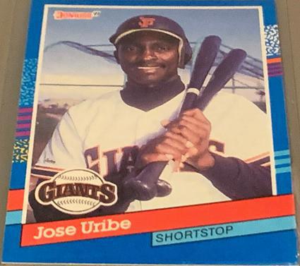 7. 1991 Rare Donruss Jose Uribe Giants Error Card