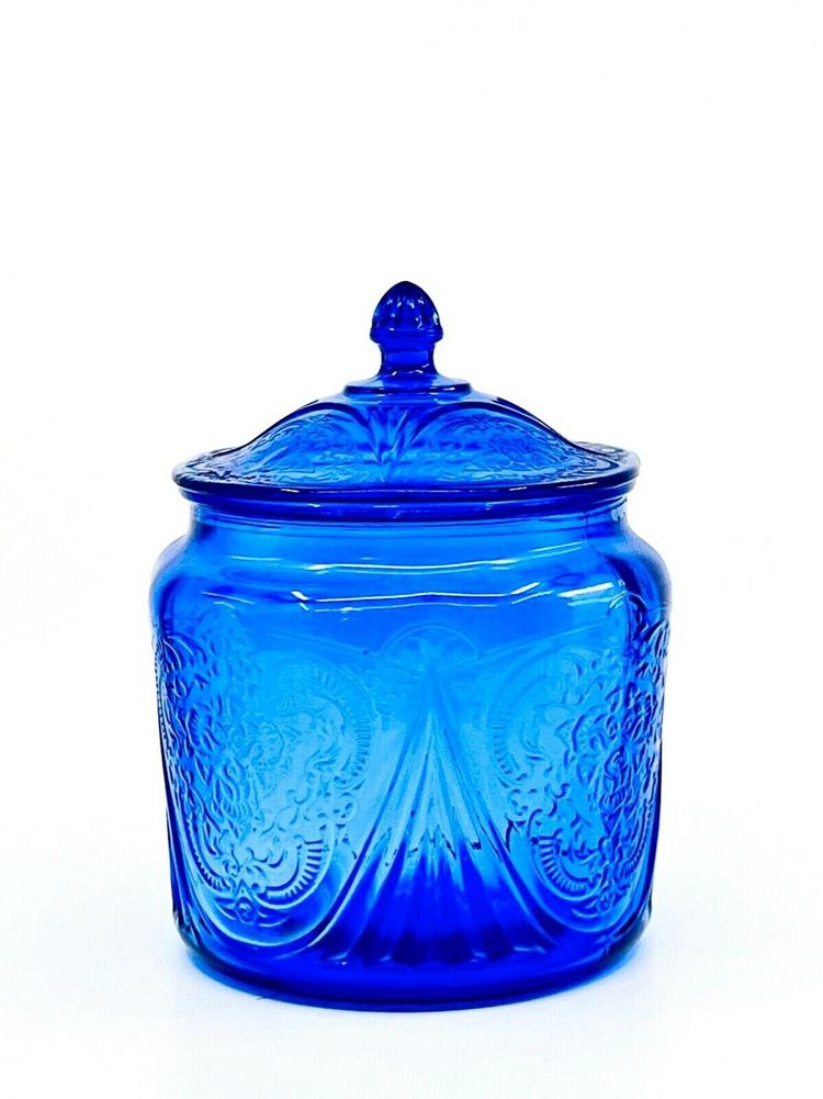 7. Depression Glass Cobalt Blue Cookie Jar