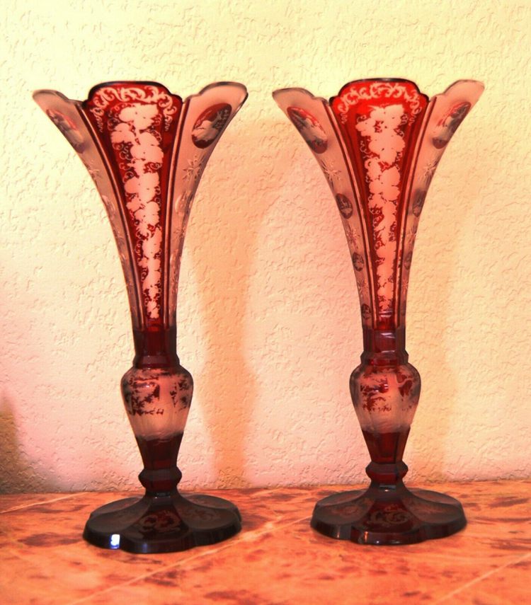 1. Antique Engraved Art Glass Vases