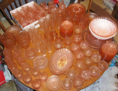 4. Lot Holiday Buttons And Bows Pink Depression Glass