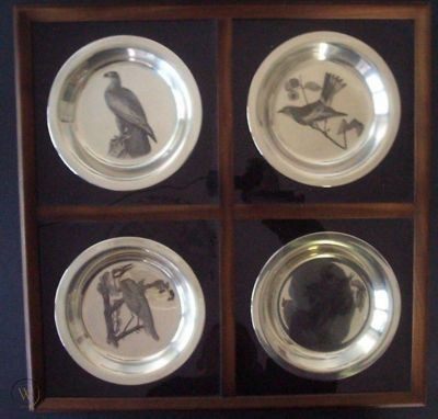 6. Four Sterling Silver Bird Plates