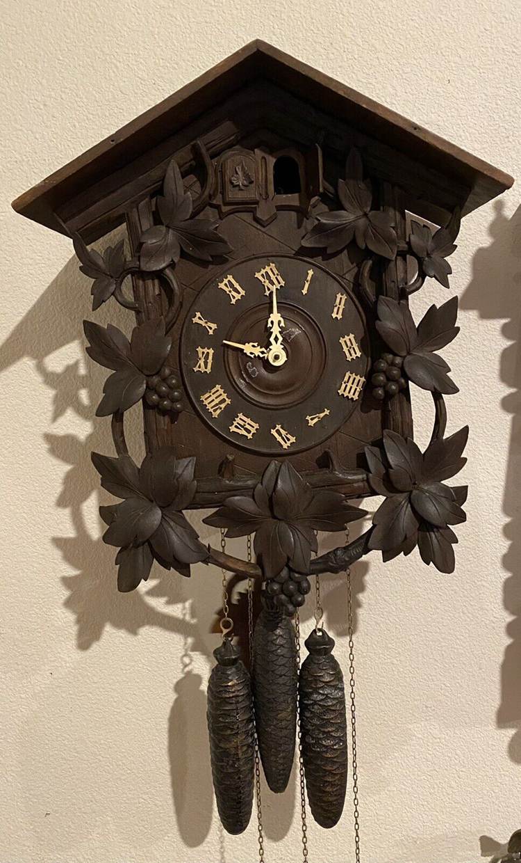 Antique Cuckoo Clock Complete Working Black Forest Made In Germany 3 Weights
