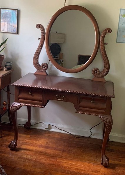 Antique Early 20th Century Wood Mirror Vanity Dressing Table