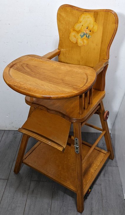 Antique Maple Wood Convertible Folding Baby High Chair Stroller Rustic Victorian