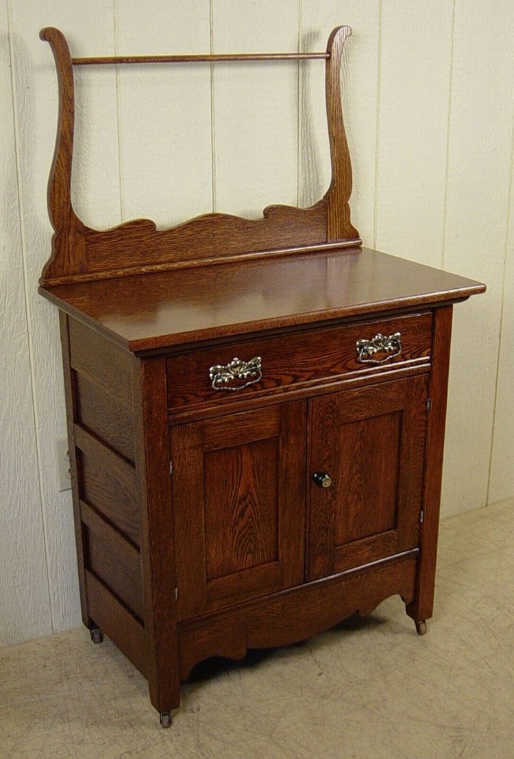 Antique Oak Wash Stand with towel bar