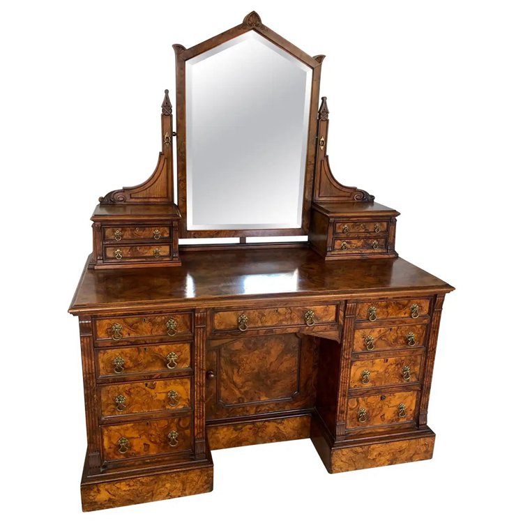 Antique Victorian Burr Walnut Vanity Table by Maple & Co., London