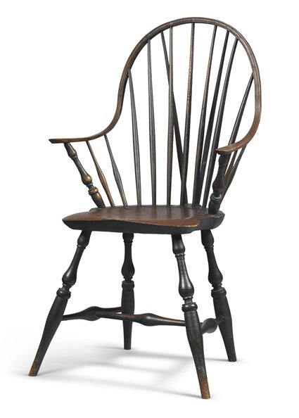 Exceptional Black-Painted Brace-Back Continuous-Arm Windsor Chair, Rhode Island, circa 1790-95