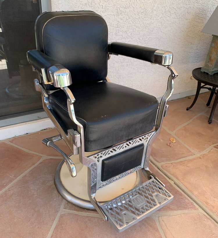 Vintage Koken Barber Chair 1964 Black Leather Good Condition