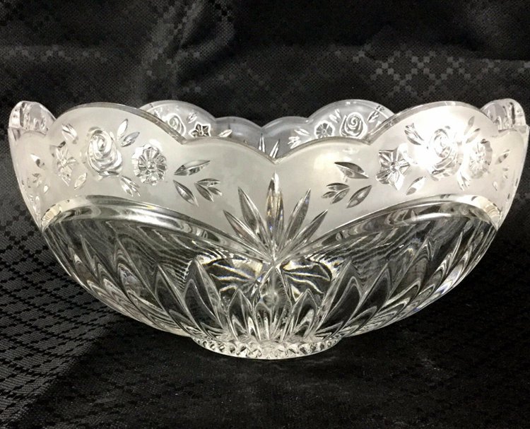Vintage Trifle Bowl Art Deco Glass Crystal 1930s Scalloped & Frosted