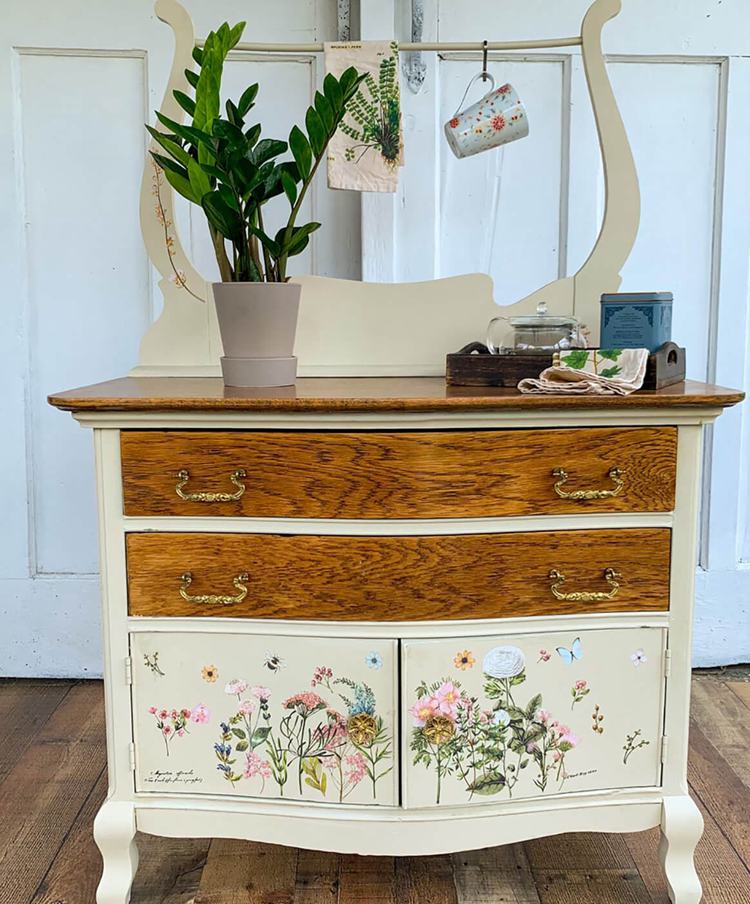 Vintage wash stand dry sink restored floral cottage garden coffee bar buffet