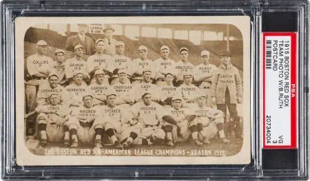 3. Boston Red Sox With Rookie Babe Ruth Real Photo Postcards