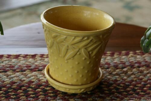 3. NM Nelson McCoy Pottery Hobnail and Leaves Flower Pot with Attached Saucer