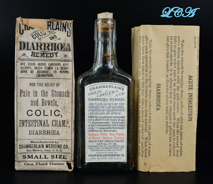 Antique Colic Cholera Patent Quack Medicine Embossed Bottle