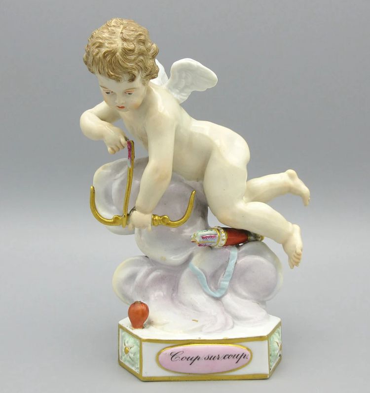 Antique Meissen Angel Figurine of Flying Cherub