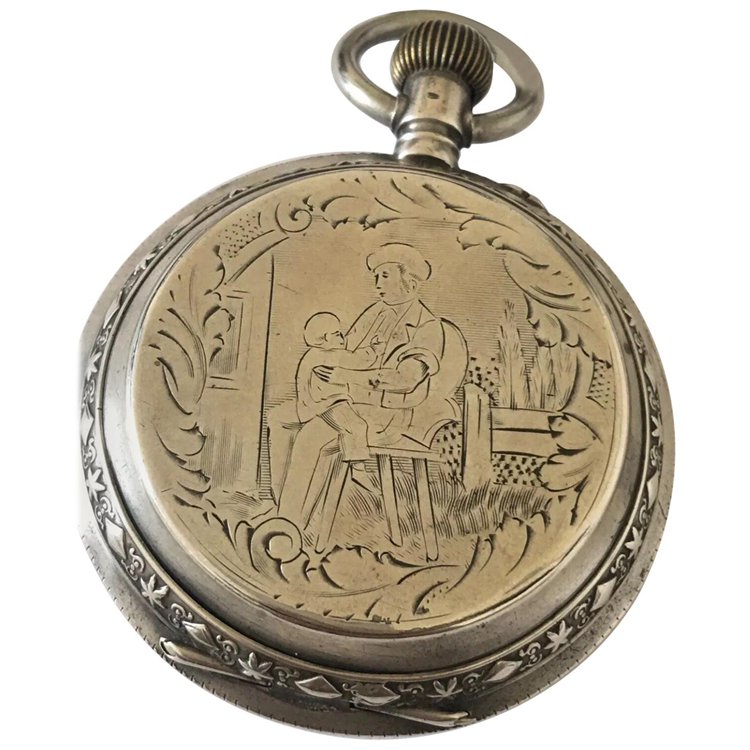 Beautifully Engraved Silver Full Hunter Case Antique Pocket Watch