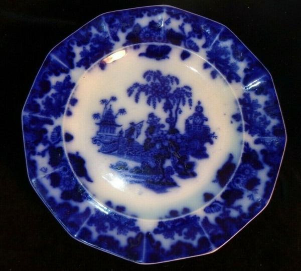 C 1840 J & G Alcock Flow Blue Oriental Stone 10 12 Dinner Plate Scinde Pattern