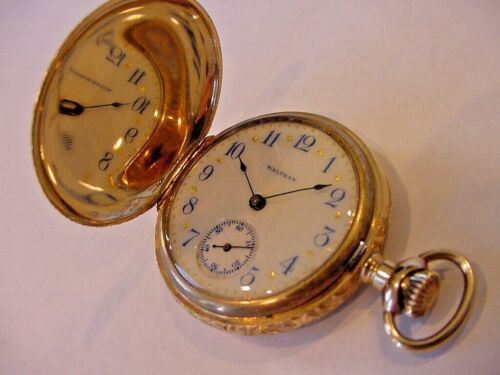 E18 Fantastic 1909 14k Solid Gold Waltham Hunting Antique Pocket Watch